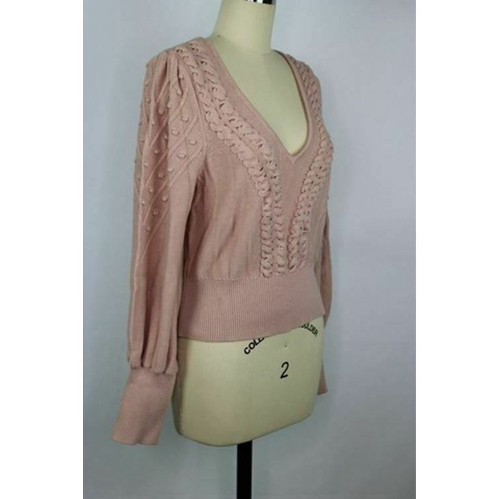 BCBG Crop Bishop Sleeve Sweater sz L in Bare Pink - Picture 4 of 9